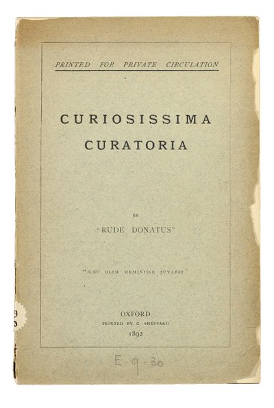 牛津大学&39;Rude Donatus&39;的&39;Curiosissima Curatoria&39;的书名页 作者 查尔斯·路德维奇·道奇森