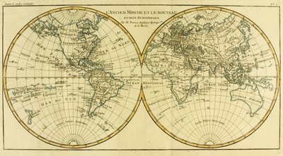 来自Guillaume Raynal（1713-96）的“地球上所有已知部分地图集”的两个半球世界地图出版日内瓦，1780年 作者 Charles Marie Rigobert Bonne