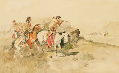 攻击Muleteers，c.1895（铅笔和纸上的wc） 作者 查尔斯·马里恩·拉塞尔