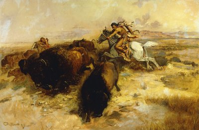 布法罗·亨特（Buffalo Hunt），1897年 作者 查尔斯·马里恩·拉塞尔