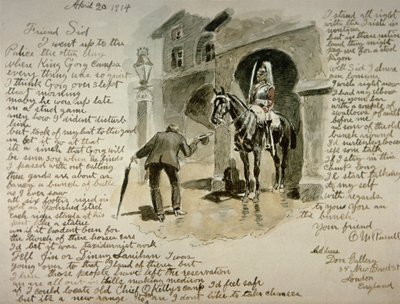 插图信，1914年4月20日（纸上笔墨和水墨）。 作者 查尔斯·马里恩·拉塞尔