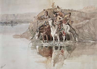 美国原住民 "战争派对"（纸上水彩画 作者 查尔斯·马里恩·拉塞尔