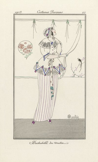 早上脱衣服，来自Parisian Costumes，pub.1913（模版印刷） 作者 查尔斯·马丁