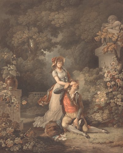 惊讶的情人。 作者 Charles Melchior Descourtis