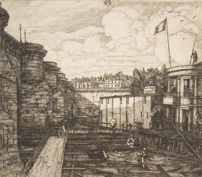 Bain-froid Chevrier Chevrier的冷水浴场，即学校浴场，巴黎，1864年。 作者 查尔斯·梅里昂
