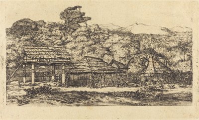 班克斯半岛阿卡罗阿的土著谷仓和小屋, 1845年 作者 查尔斯·梅里昂
