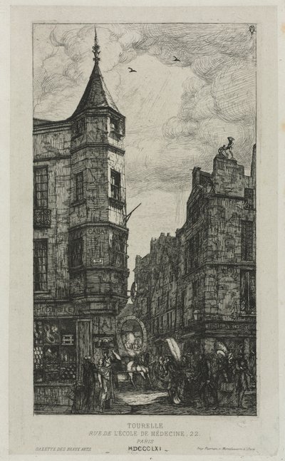 巴黎勒梅德勒街（rue de LeCole deMédecine）22号塔楼的房子，称为马拉塔楼（1861）。 作者 查尔斯·梅里昂