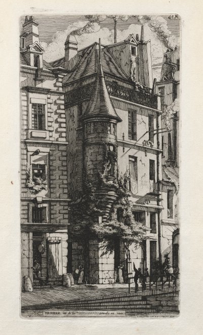 带有塔楼的房子，拉特克斯朗德大街（rue de laTixéranderie），巴黎，1852年。 作者 查尔斯·梅里昂