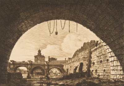 Le Pont-neuf et la Samaritaine de dessous la première arche du Pont-au-Change Pont-neuf...，1855。 作者 查尔斯·梅里昂