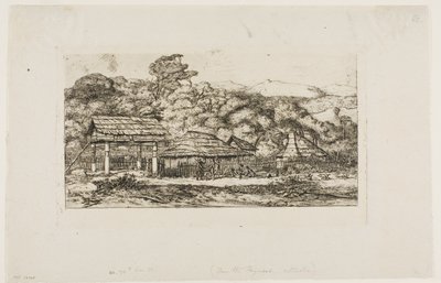 班克斯半岛阿卡罗阿的土著谷仓和小屋，1845 年 作者 查尔斯·梅里昂