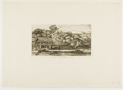 班克斯半岛阿卡罗阿的土著谷仓和小屋，1845 年 作者 查尔斯·梅里昂
