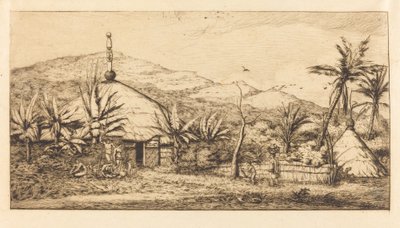 新喀里多尼亚：巴拉德至普埃博路上的大型土著小屋，1845年 作者 查尔斯·梅里昂