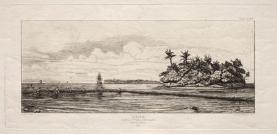 大洋洲：  在乌埃岛或瓦利斯群岛有棕榈树的岛屿附近捕鱼，1845 年 作者 查尔斯·梅里昂