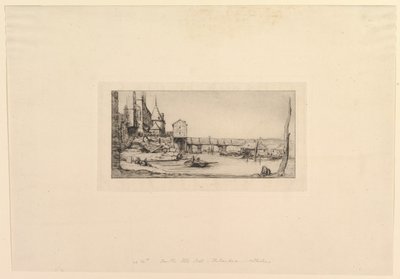1621年大火过后，Pont-au-Change人行天桥临时取代……，1860年。 作者 查尔斯·梅里昂