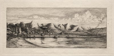 塞纳河（Seine）在阿卡罗阿（Akaroa）的木炭燃烧点钓鱼，1865年。 作者 查尔斯·梅里昂
