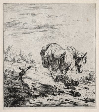 两匹马，1850年。 作者 查尔斯·梅里昂