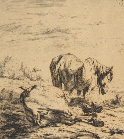 两匹马，1850年。 作者 查尔斯·梅里昂