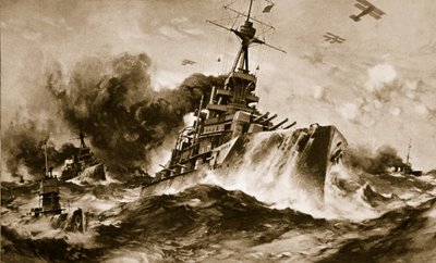 狭窄海域中全速前进的英国战斗中队（石版画） 作者 查尔斯·默里·帕迪