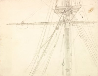 帆柱和索具铅笔细节在纸的 作者 查尔斯·纳皮尔·海米
