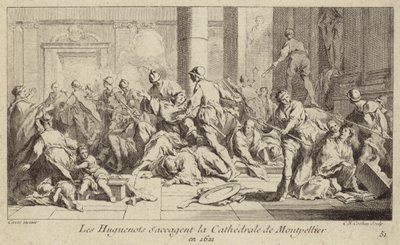 Huguenots解雇蒙彼利埃大教堂，法国，1621年 作者 查尔斯·尼古拉斯二世·科钦