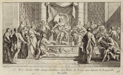 法国查理八世在图尔举行的议会上听取朗格多克代表的意见。 作者 Charles Nicolas II Cochin