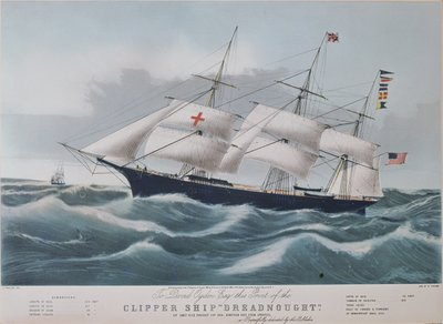 美国快船 "无畏号"，纳撒尼尔-柯里尔（1813-88）的石版画。 作者 查尔斯·帕森斯