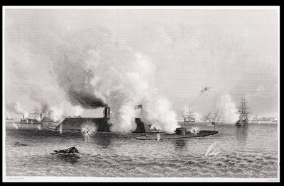 1862年3月9日“监视器”和“Merrimack”之间的关系，来自“美国的历史”，Vol。二，由J.戴维斯雕刻的查尔斯麦凯 作者 查尔斯·帕森斯