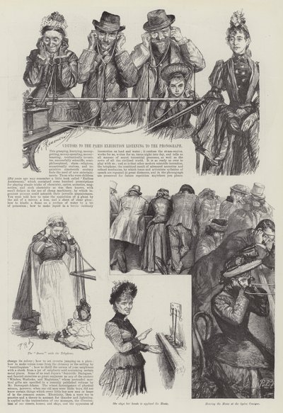 巴黎展览的参观者听留声机 作者 Charles Paul Renouard