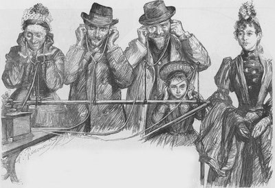 参观巴黎展览的人都在听留声机 作者 Charles Paul Renouard