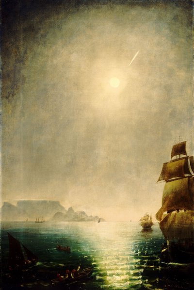 月光下的桌湾，显示 1843 年的大彗星 作者 查尔斯·皮亚齐·史密斯