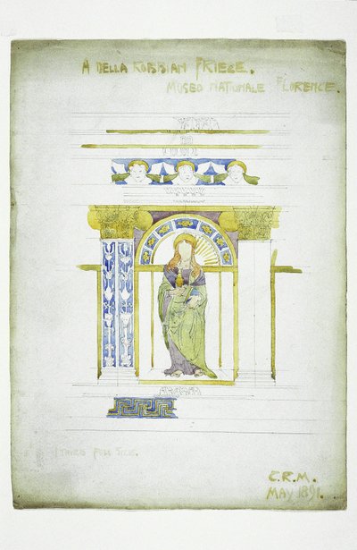 Della Robbian [原文如此] Frieze，Museo Nationale，佛罗伦萨，1891年（纸上铅笔和水彩） 作者 查尔斯·雷尼·麦金托什