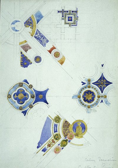 天花板装饰，Certosa di Pavia，1891年（纸上铅笔和水彩） 作者 查尔斯·雷尼·麦金托什
