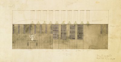 墙壁，桌子和门的设计，1905年（纸笔上的笔和墨水） 作者 查尔斯·雷尼·麦金托什
