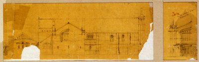 立面为教堂正面的设计，立面为教堂入口的辅助设计，约1895年至99年 作者 查尔斯·雷尼·麦金托什