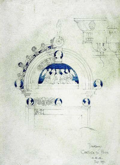门口，Certosa di Pavia，1891年（铅笔和水彩在纸上） 作者 查尔斯·雷尼·麦金托什