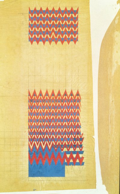 面料设计，1916年（涂油描图纸上的铅笔和体彩） 作者 查尔斯·雷尼·麦金托什