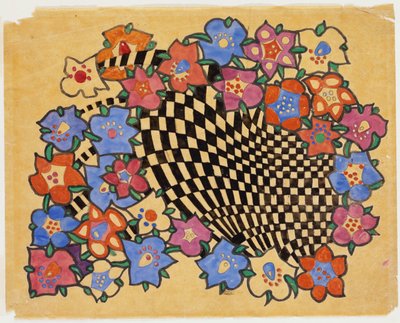 花和格子织物设计，约1916年 作者 查尔斯·雷尼·麦金托什