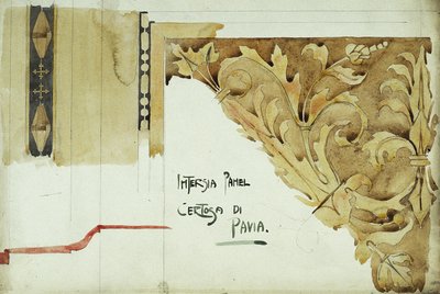 Intarsia Panel，Certosa di Pavia，1891年（纸上铅笔和水彩） 作者 查尔斯·雷尼·麦金托什