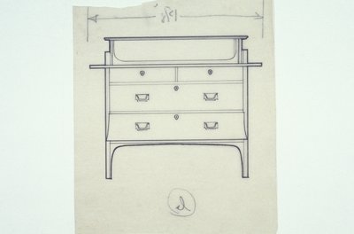 家具的线条图（用彩绘板定居），c.1910（纸上墨水） 作者 查尔斯·雷尼·麦金托什