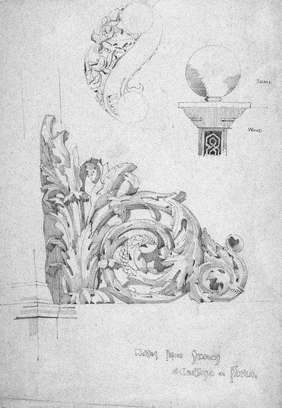 来自Itally [原文]，Certosa di Pavia，1891年的笔记（铅笔在蓝纸上） 作者 查尔斯·雷尼·麦金托什