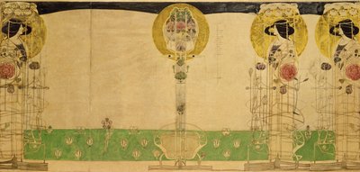 Cranston小姐Buchanan Street Tearooms一楼房间壁画装饰的初步设计，18967（描图纸上的铅笔和wc） 作者 查尔斯·雷尼·麦金托什