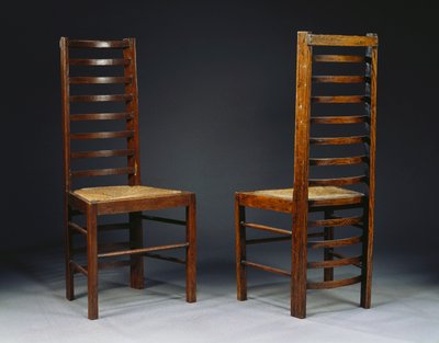 两把梯子靠背椅子，为克兰斯顿小姐的茶室，格拉斯哥，约1903年 作者 查尔斯·雷尼·麦金托什