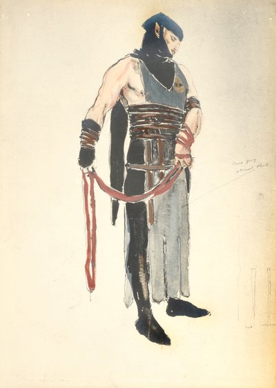 1912年Le Mort de Tintagiles女王仆人的服装设计（纸上写着） 作者 查尔斯·里基茨