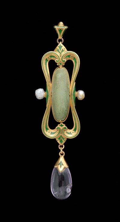 Pendant (gold, enamel, translucent green gem & pearl) 作者 查尔斯·里基茨