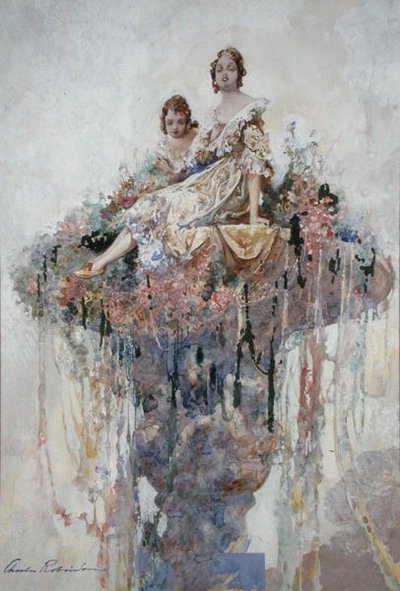 鲜花喷泉（纸上水彩） 作者 查尔斯·罗宾逊