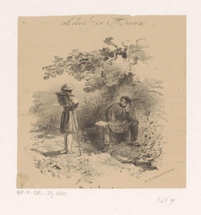 休息中的画家与其他艺术家对话
荷兰画派、荷兰最著名画家的素描和速写（系列名称） 作者 查尔斯·罗森（Charles Rochussen）