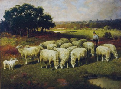 1898年，牧羊人与他的羊在野外 作者 查尔斯·T·费兰