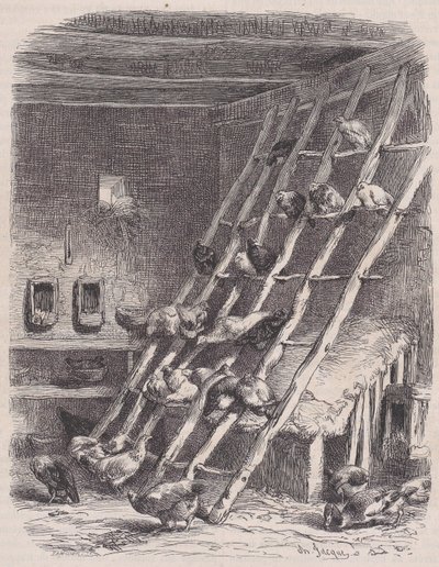 参观农场--公鸡，来自Le Magasin Pittoresque，约1852年。 作者 查尔斯·塔米西耶