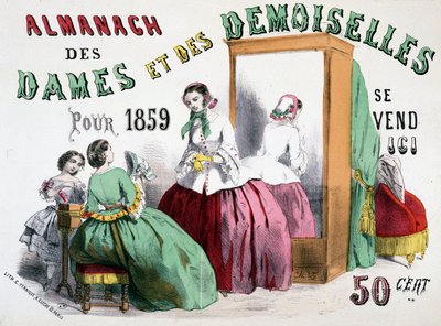 1859 年《女士年鉴》的广告海报（年轻女孩在冰柜前谈论破布），50 美分 作者 查尔斯·韦尼尔
