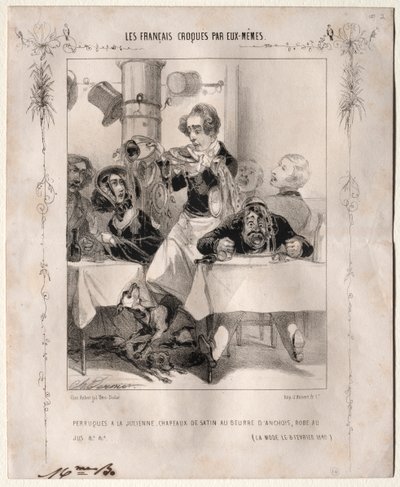 法国素描：1840年朱利安假发，缎面帽子。 作者 查尔斯·韦尼尔